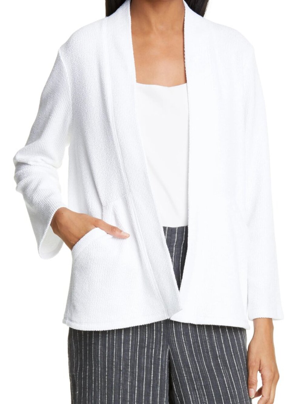 NWT Eileen Fisher White Organic Cotton Pucker Knit Kimono Jacket